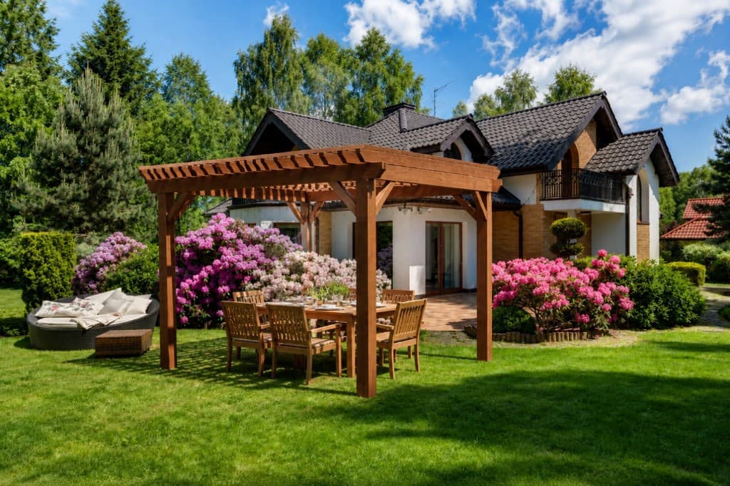 AI-rendered pergola in the same backyard